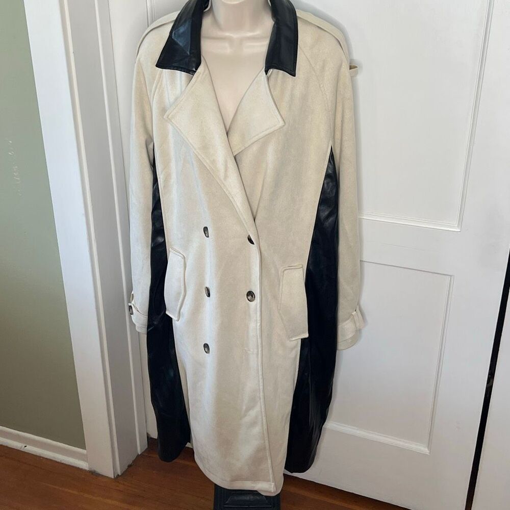 Forever 21+ Faux Suede/Leather Double Breasted Trench Coat Size 2X Nwt